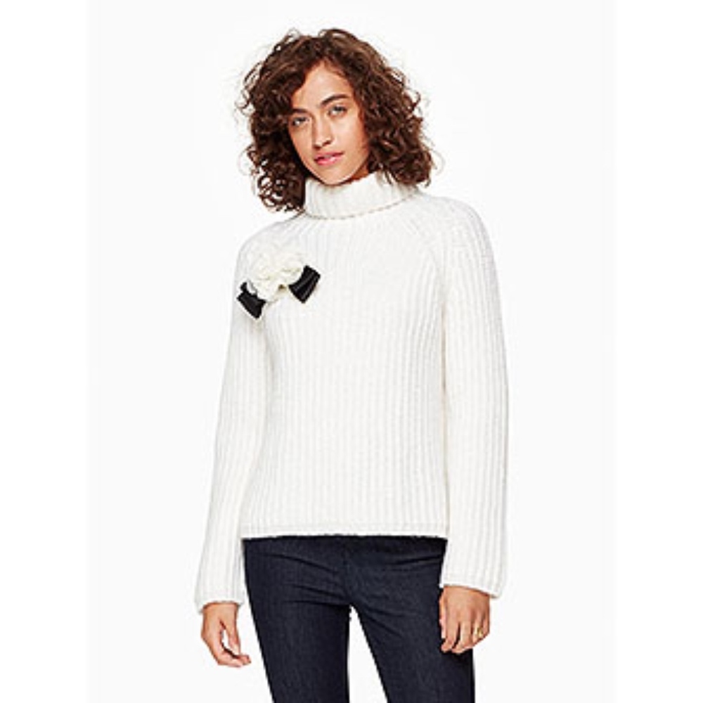 Kate Spade Rosette Bow Alpaca White Sweater - Picture 5 of 5